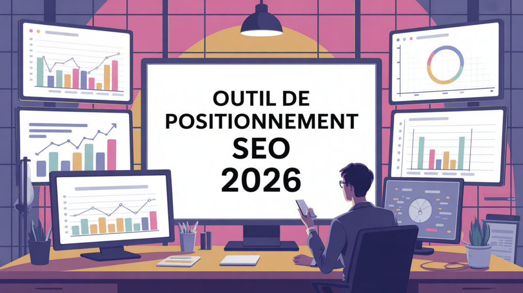 illustration outil positionnement seo ecrans graphiques