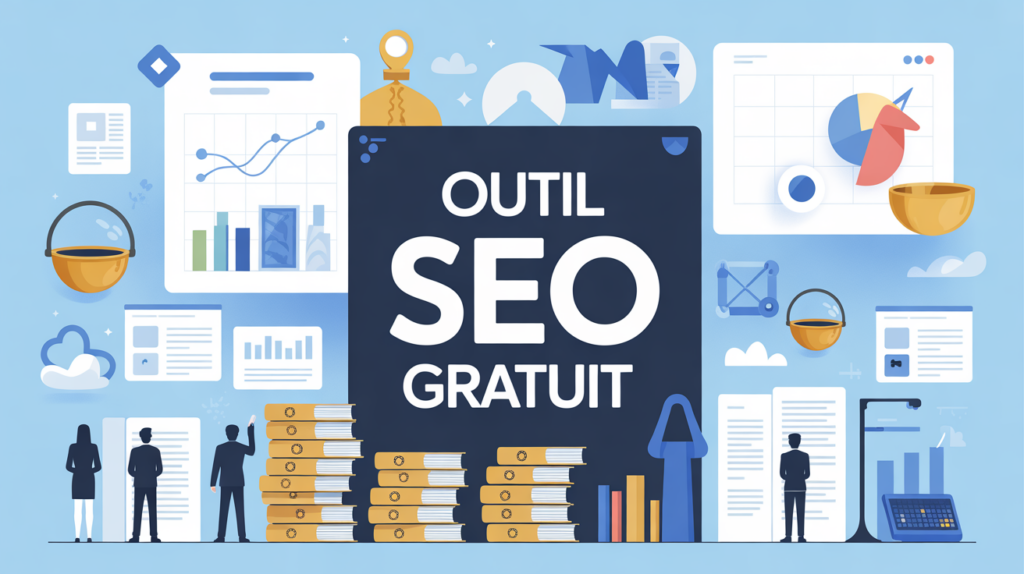 Tableau de bord outil SEO gratuit silhouettes et graphiques