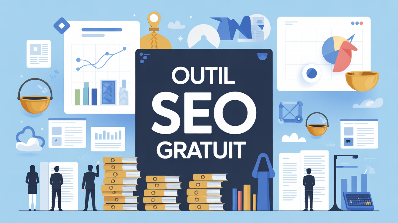 Tableau de bord outil SEO gratuit silhouettes et graphiques
