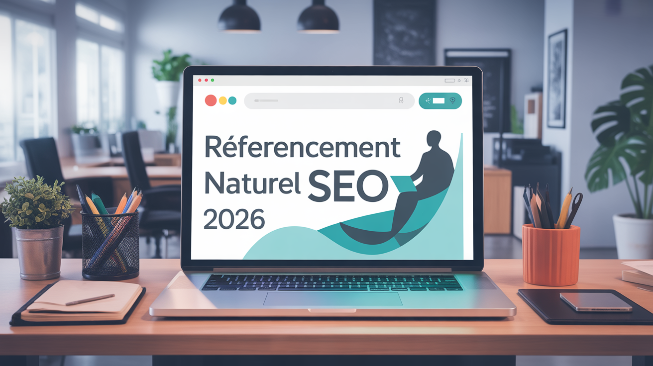 illustration bureau SEO 2026 avec graphique référencement tarif