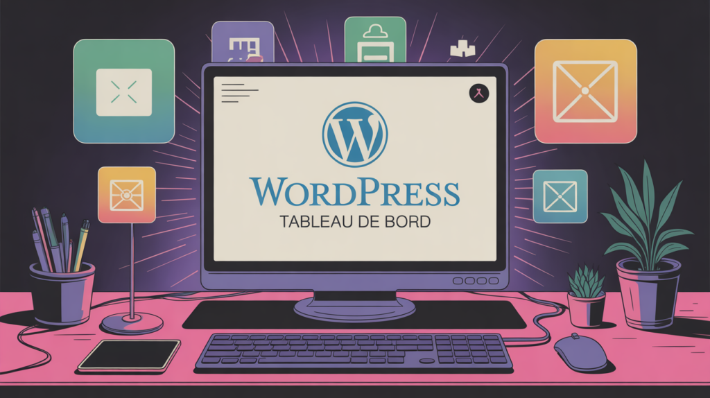 tableau de bord wordpress stylisé écran et icônes