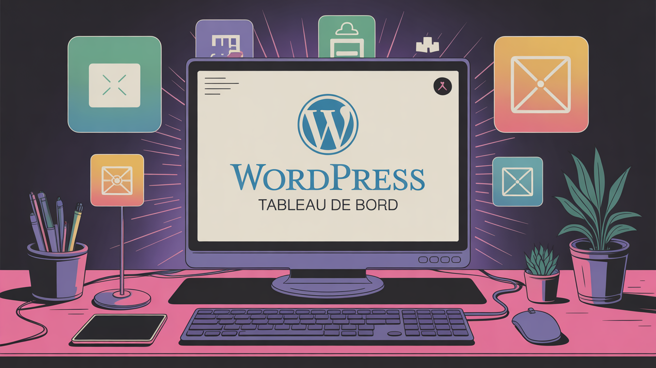 tableau de bord wordpress stylisé écran et icônes