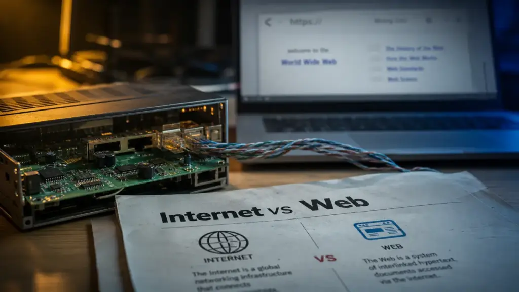 Différence entre internet et le web : routeur, câbles et pages web