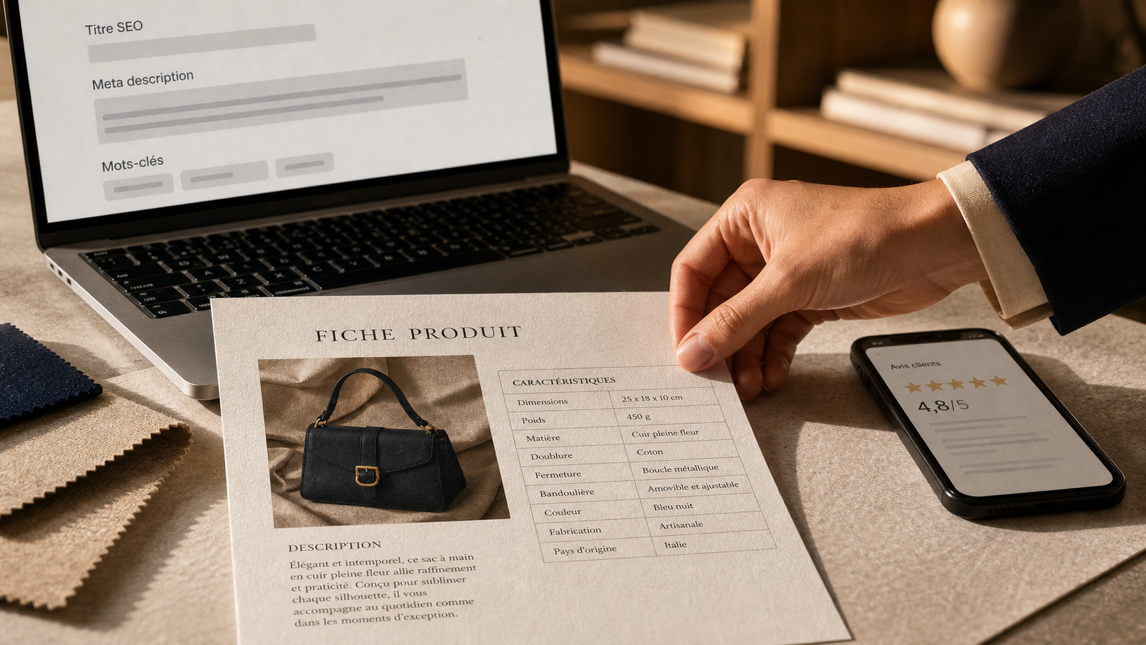 Optimisation fiche produit SEO : fiche produit imprimée et avis client