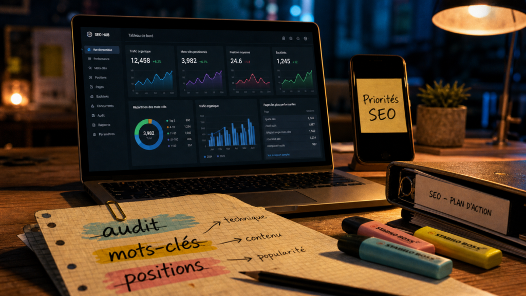 Outils référencement naturel : audit, mots-clés et suivi SEO sur bureau