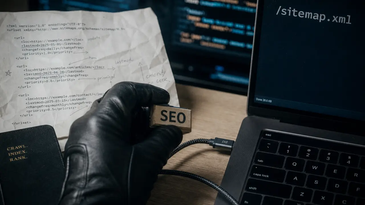 site map wordpress : sitemap XML sur ordinateur, annotation SEO
