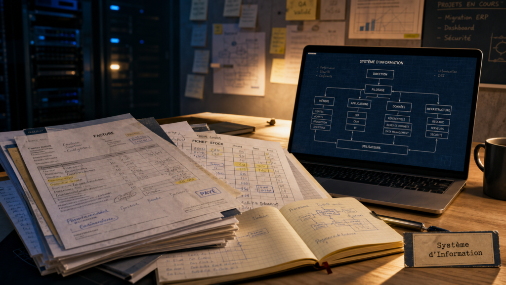 Systeme d information : documents et schéma SI sur bureau