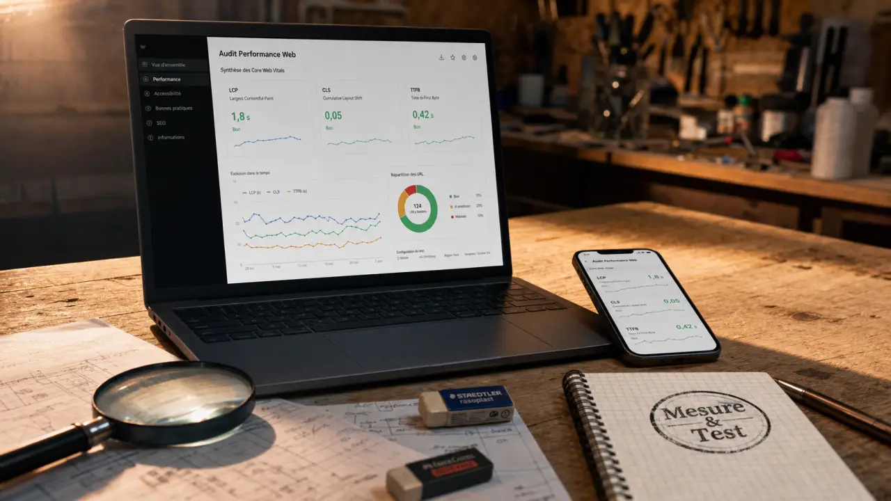 Tester performance site web : LCP et TTFB sur écran d’audit