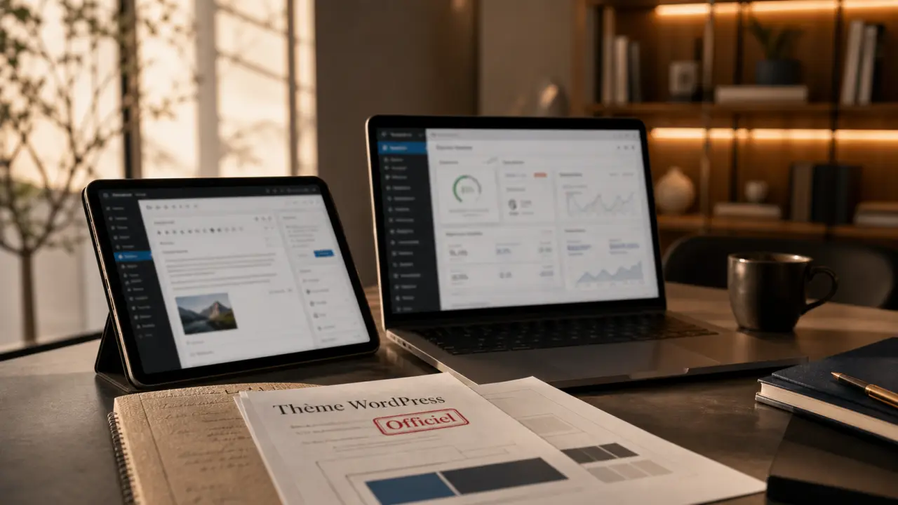 Theme gratuit WordPress sur bureau : captures Gutenberg floues et performances