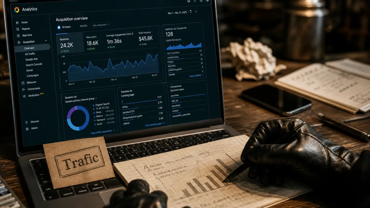 Trafic sur site internet : tableau analytics, sources et pages d’entrée