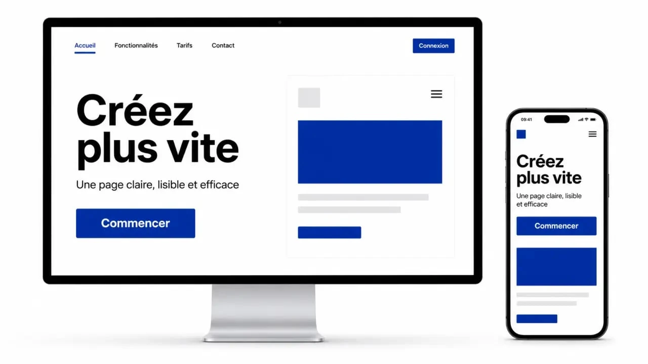 Créer bannière site : bannière web claire avec titre court et bouton visible sur desktop et mobile