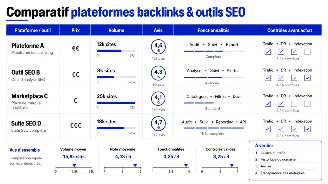 Comparatif site backlinks des plateformes et outils SEO pour choisir une stratégie netlinking