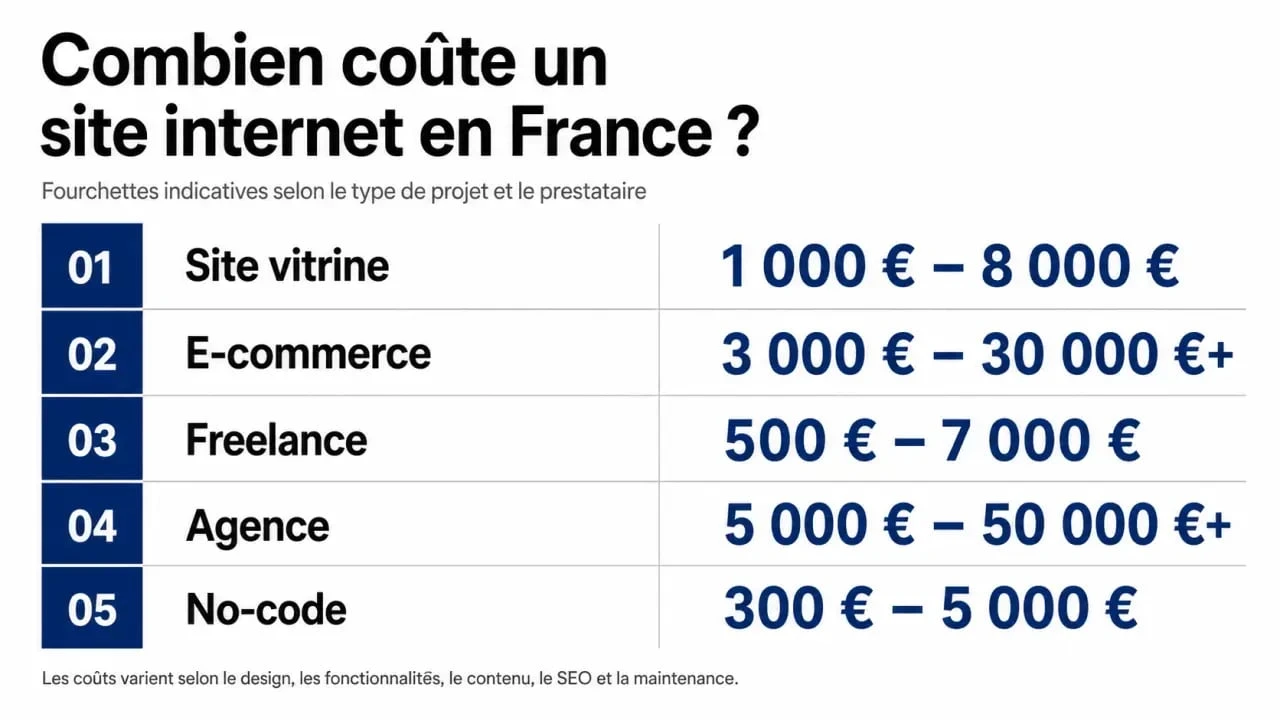 Combien coûte un site internet : comparaison visuelle des budgets selon le type de site et le prestataire
