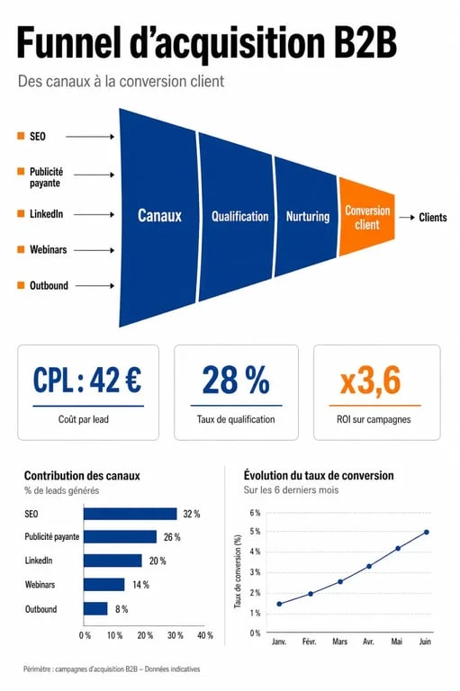 Lead acquisition marketing : schéma éditorial du funnel d’acquisition, de la qualification au ROI