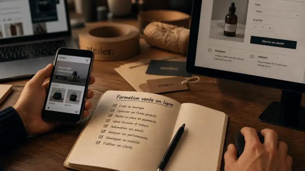 Formation vente en ligne : site marchand, marketplace et réseaux sociaux, e-commerce sur smartphone