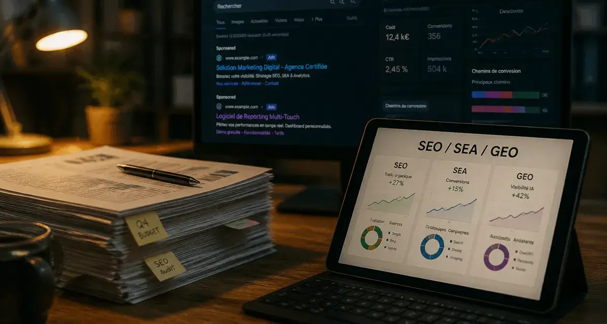 Agence de search marketing : SEO SEA GEO en pilotage unifié