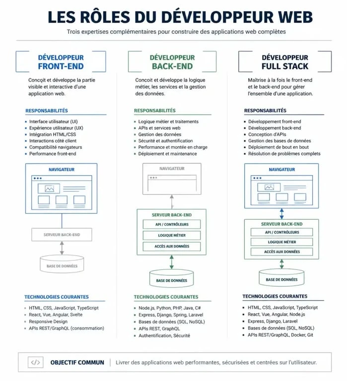 Différences entre développeur Front-end, Back-end et Full Stack pour une alternance