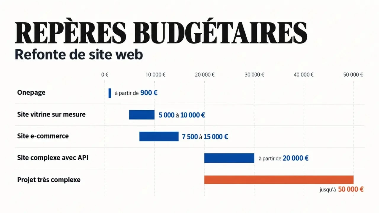 Infographie des budgets d'une agence de refonte site selon la complexité du projet