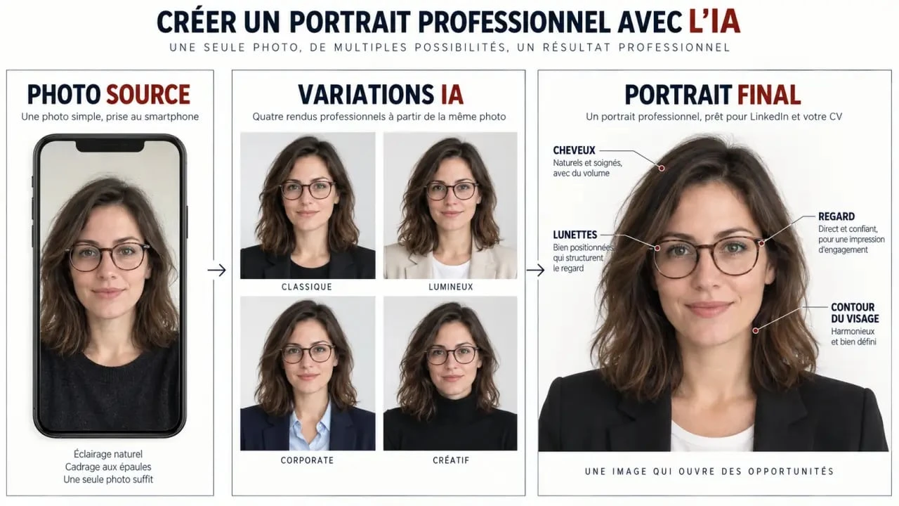 Créer une ia photo professionnelle gratuit : étapes pour transformer une photo source en portrait CV ou LinkedIn