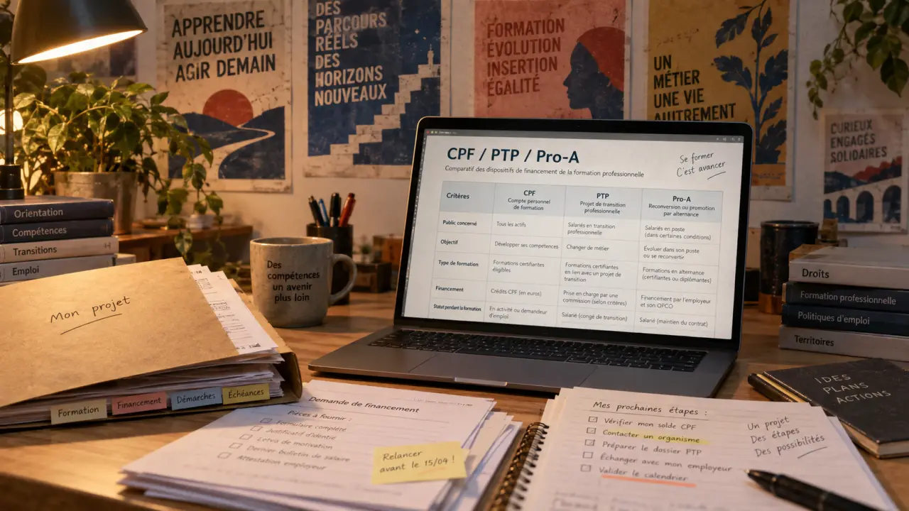 Formation professionnelle salarié CPF PTP Pro-A, bureau et documents