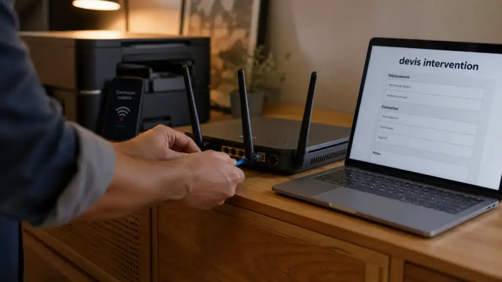 Technicien informatique à domicile : devis et câble Ethernet en intervention